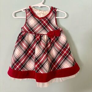 Plaid Red/White Baby Girl Fancy Dress, Tulle & Velvet Details, 3-6 month